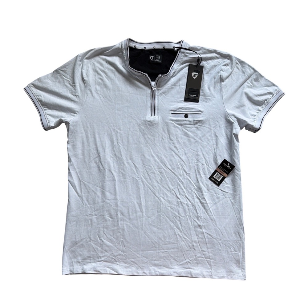 Fried Denim NYC Mens White Quarter Zip Short Sleeve Shirt AKT28300RH Large NWT